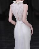 Elegant Wedding Dress Crew Neck Rose Pleated Mermaid Wedding Dress HZ0319
