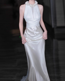 Elegant Wedding Dress Crew Neck Rose Pleated Mermaid Wedding Dress HZ0319