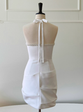 Minimalist Homecoming Dress Halter Pleated Short Prom Dress Cocktail Dress HZ0319