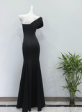 Minimalist Prom Dress Black Asymmetrical Neck Mermaid Evening Dress Gala Dress HZ0319