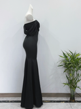 Minimalist Prom Dress Black Asymmetrical Neck Mermaid Evening Dress Gala Dress HZ0319