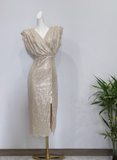 Shiny Prom Dress V-neck Slit Evening Dress Cocktail Dress Gala Dress HZ0319