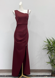 Stunning Prom Dress Wine Red Asymmetrical Neck Slit Evening Dress Birthday Party Dress HZ0319