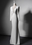 New Arrival Prom Dress White V-neck Backless Evening Dress Gala Dress HZ0319