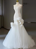 Stunning Wedding Dress Strapless Pleated Flower Mermaid Wedding Dress HZ0319
