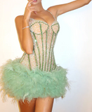 Shiny Homecoming Dress Spaghetti Straps Feather Short Prom Dress 18th outfits Birthday Party Dress HZ0319