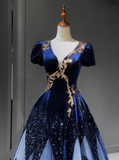 New Arrival Prom Dress A Line V-neck Pleated Evening Dress Gala Dress HZ0319