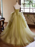 Pretty Prom Dress Spaghetti Straps Tulle Pleated Ball Gown Evening Dress Birthday Party Outfits HZ0319