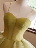 Pretty Prom Dress Spaghetti Straps Tulle Pleated Ball Gown Evening Dress Birthday Party Outfits HZ0319