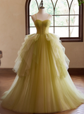 Pretty Prom Dress Spaghetti Straps Tulle Pleated Ball Gown Evening Dress Birthday Party Outfits HZ0319