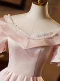 Sweet Prom Dress Pink Crew Neck Pleated Ball Gown Evening Dress Birthday Party Outfits HZ0319