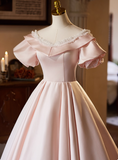Sweet Prom Dress Pink Crew Neck Pleated Ball Gown Evening Dress Birthday Party Outfits HZ0319