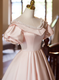 Sweet Prom Dress Pink Crew Neck Pleated Ball Gown Evening Dress Birthday Party Outfits HZ0319