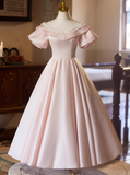Sweet Prom Dress Pink Crew Neck Pleated Ball Gown Evening Dress Birthday Party Outfits HZ0319