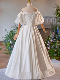 Retro Wedding Dress Off Shoulder Pleated Wedding Dress HZ0319