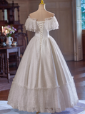 Vintage Wedding Dress Off Shoulder Lace Pleated Wedding Dress HZ0319