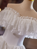 Vintage Wedding Dress Off Shoulder Lace Pleated Wedding Dress HZ0319