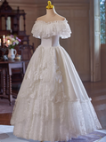 Vintage Wedding Dress Off Shoulder Lace Pleated Wedding Dress HZ0319
