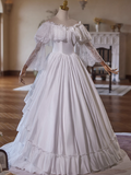 Vintage Wedding Dress V-neck Lace Pleated Wedding Dress HZ0319