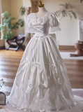 Retro Wedding Dress V-neck Pleated Lace Bowknot Wedding Dress HZ0319