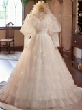Vintage Wedding Dress High Collar Pleated Lace Wedding Dress HZ0319