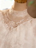 Vintage Wedding Dress High Collar Pleated Lace Wedding Dress HZ0319