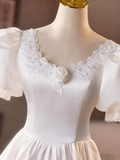 Minimalist Wedding Dress Crew Neck Pleated Wedding Dress HZ0319