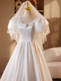 Minimalist Wedding Dress Crew Neck Pleated Wedding Dress HZ0319