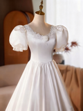 Minimalist Wedding Dress Crew Neck Pleated Wedding Dress HZ0319