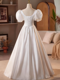 Minimalist Wedding Dress Crew Neck Pleated Wedding Dress HZ0319