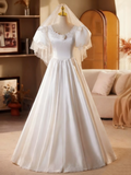 Minimalist Wedding Dress Crew Neck Pleated Wedding Dress HZ0319