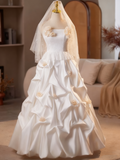 Newest Wedding Dress Strapless Flower Pleated Wedding Dress HZ0319