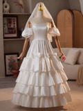 Newest Wedding Dress Off Shoulder Pleated Tiered Wedding Dress HZ0319