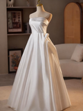 Minimalist Wedding Dress Strapless Pleated Wedding Dress HZ0319