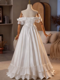 Retro Wedding Dress Off Shoulder Lace Pleated Wedding Dress HZ0319
