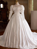 Vintage Wedding Dress Long Sleeve Lace Pleated Wedding Dress HZ0319