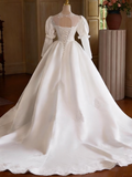 Vintage Wedding Dress Long Sleeve Lace Pleated Wedding Dress HZ0319