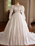Vintage Wedding Dress Long Sleeve Lace Pleated Wedding Dress HZ0319
