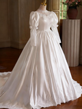 Vintage Wedding Dress Long Sleeve Lace Pleated Wedding Dress HZ0319