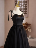 Elegant Prom Dress Black Spaghetti Straps Tulle Pleated Evening Dress Gala Gown HZ0319
