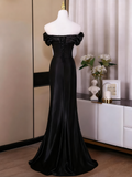 Minimalist Prom Dress Black Off Shoulder Pleated Mermaid Evening Dress Gala Dress HZ0319