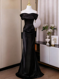 Minimalist Prom Dress Black Off Shoulder Pleated Mermaid Evening Dress Gala Dress HZ0319