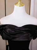 Minimalist Prom Dress Black Off Shoulder Pleated Mermaid Evening Dress Gala Dress HZ0319