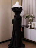 Minimalist Prom Dress Black Off Shoulder Pleated Mermaid Evening Dress Gala Dress HZ0319