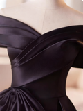 Elegant Prom Dress Black Off Shoulder Pleated Ball Gown Evening Dress HZ0319