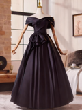 Elegant Prom Dress Black Off Shoulder Pleated Ball Gown Evening Dress HZ0319