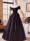 Elegant Prom Dress Black Off Shoulder Pleated Ball Gown Evening Dress HZ0319
