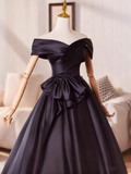 Elegant Prom Dress Black Off Shoulder Pleated Ball Gown Evening Dress HZ0319