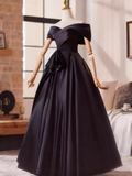 Elegant Prom Dress Black Off Shoulder Pleated Ball Gown Evening Dress HZ0319