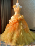 New Arrival Prom Dress One Shoulder Pleated Ruffle Ball Gown Quinceanera Dress HZ0319